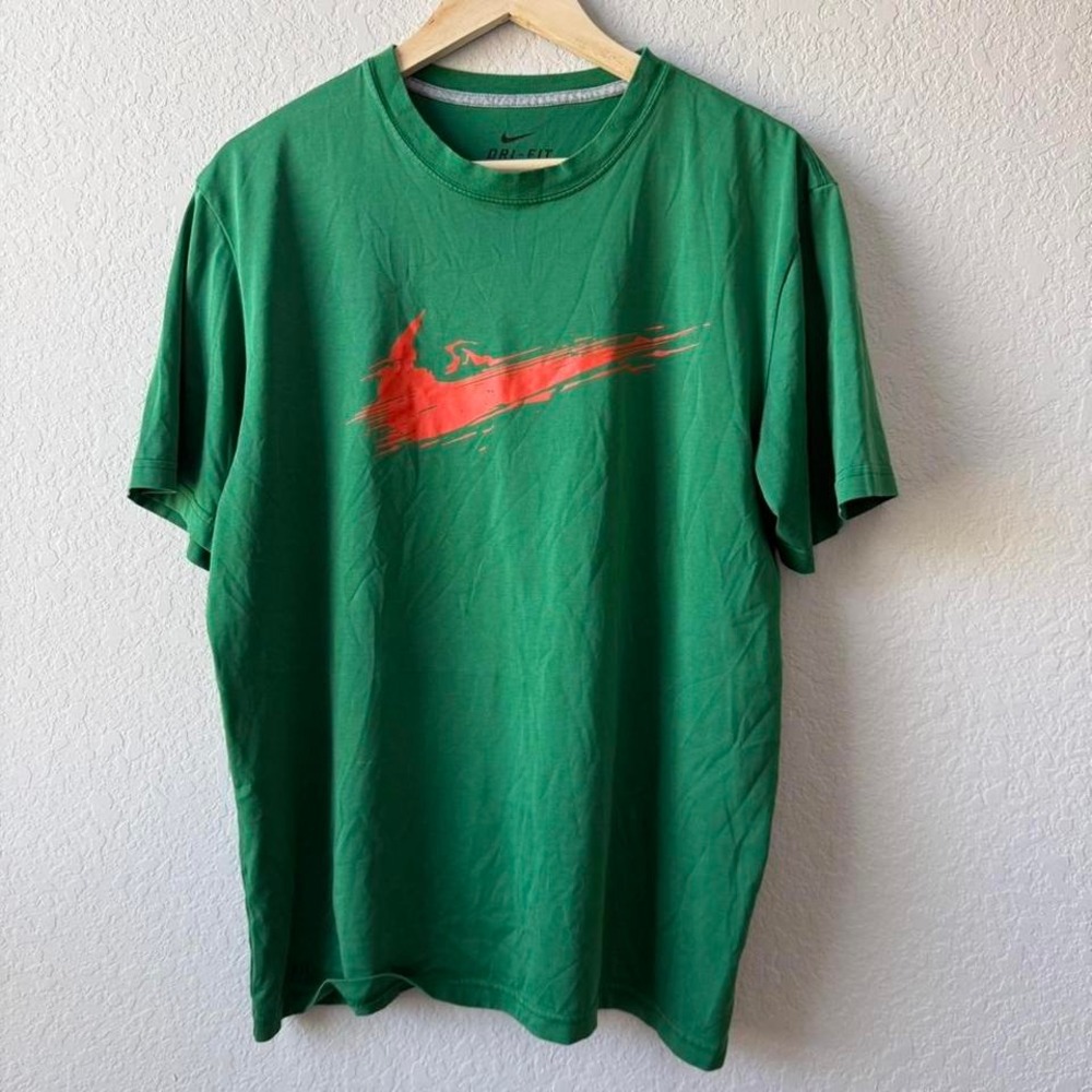 Nike Dri-Fit Green‎ T-Shirt with Red Swoosh